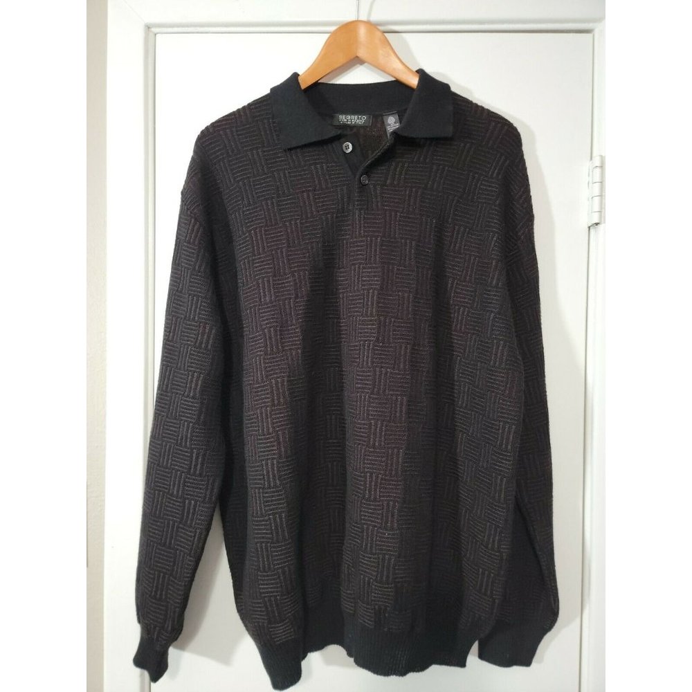 Segreto 100% Pure New Wool Pullover Sweater Mens‎ Sz XL black brown pattern